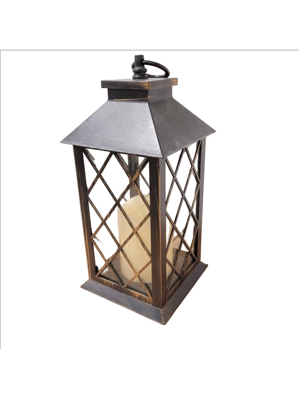 large lantern with battery operated candle